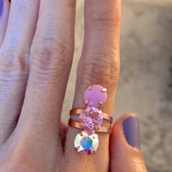 Aurora Borealis, Rose + Pink Rose Gold Crystal Statement Ring - Picture 6 of 7